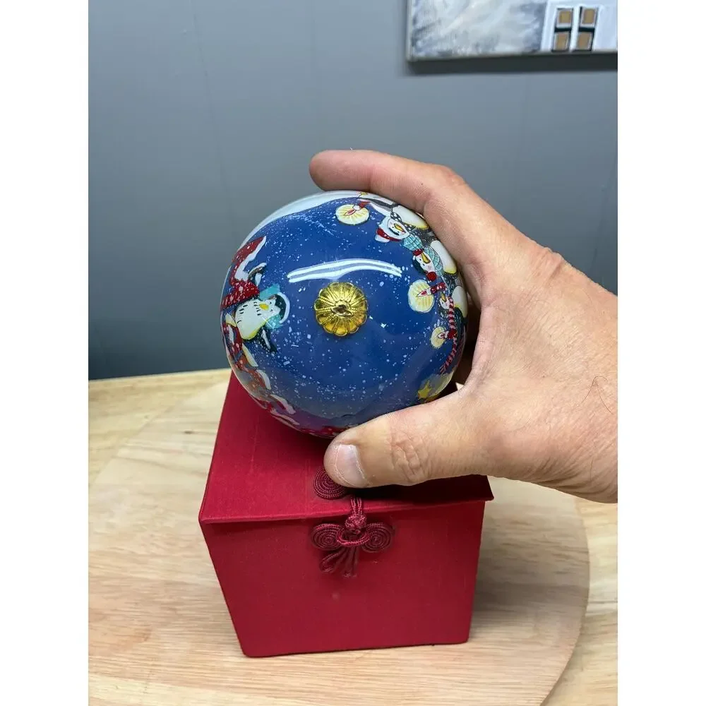 Hand Painted Glass Penguin Ornament in Satin Gift Box | Merry & Bright 2010
